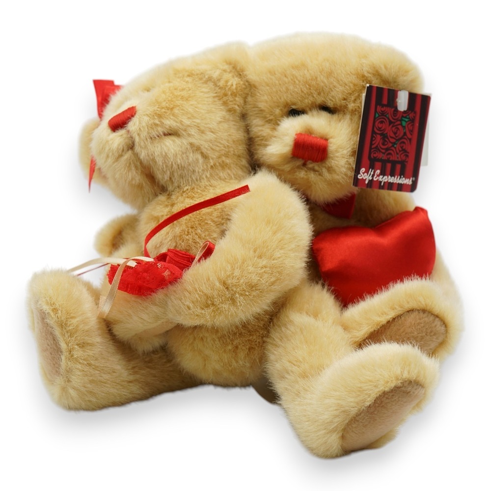 NWT Soft Expressions Teddy Bears Heart Plush Stuffed Animal Valentine 9"